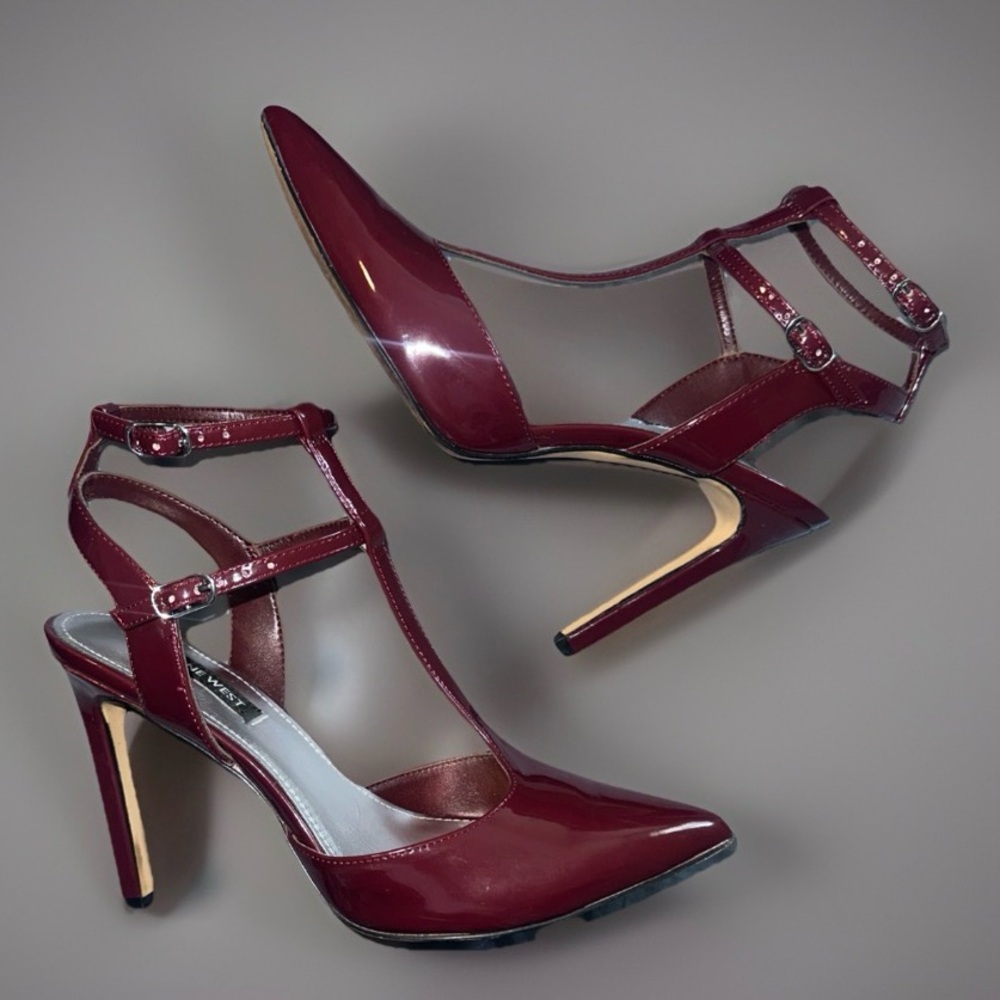 Nine West Patent Leather Red Heels Buckle Size 6.5